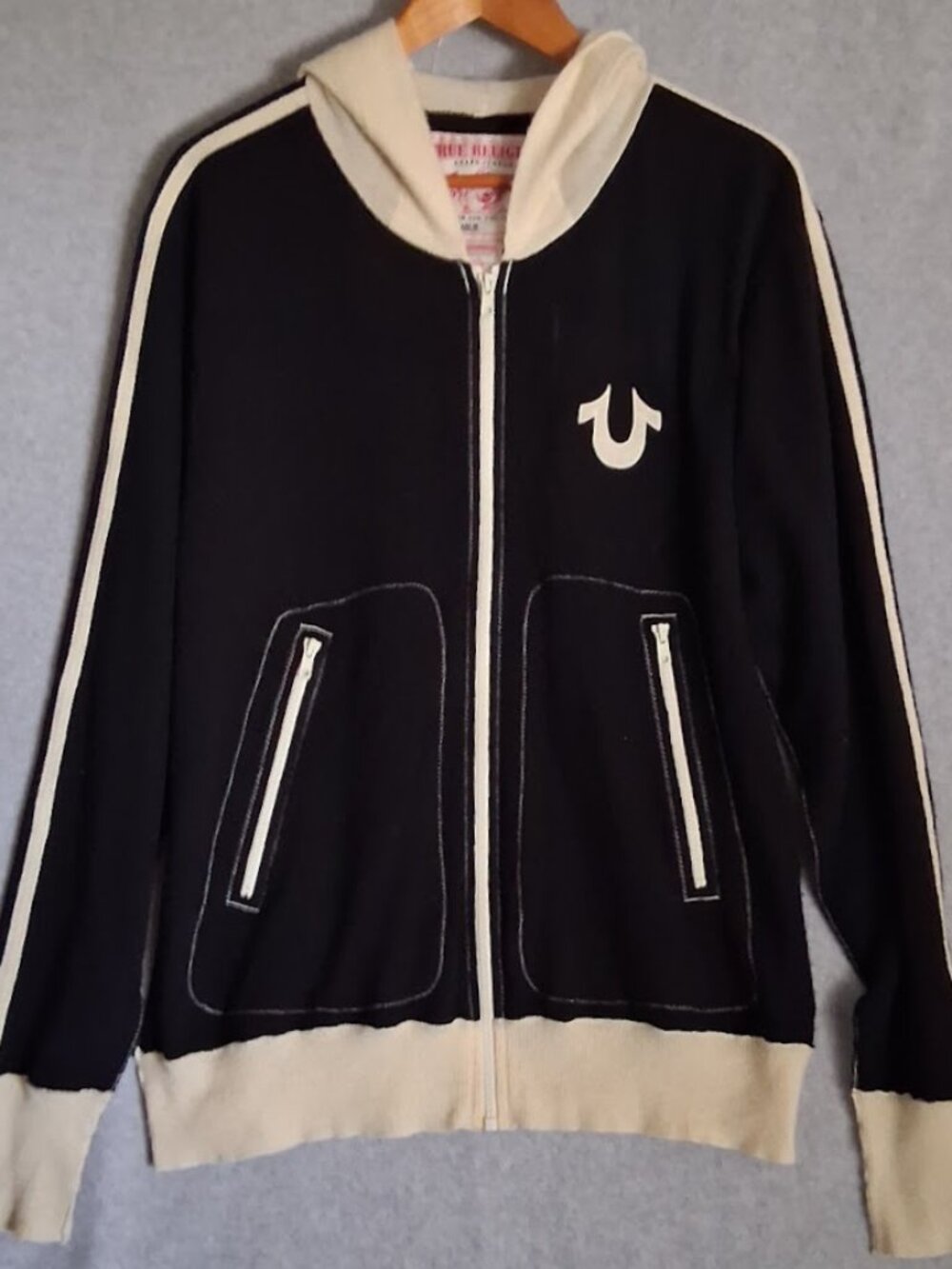 True Religion Charlie World Tour Black Cashmere Hooded Jacket Size XXL